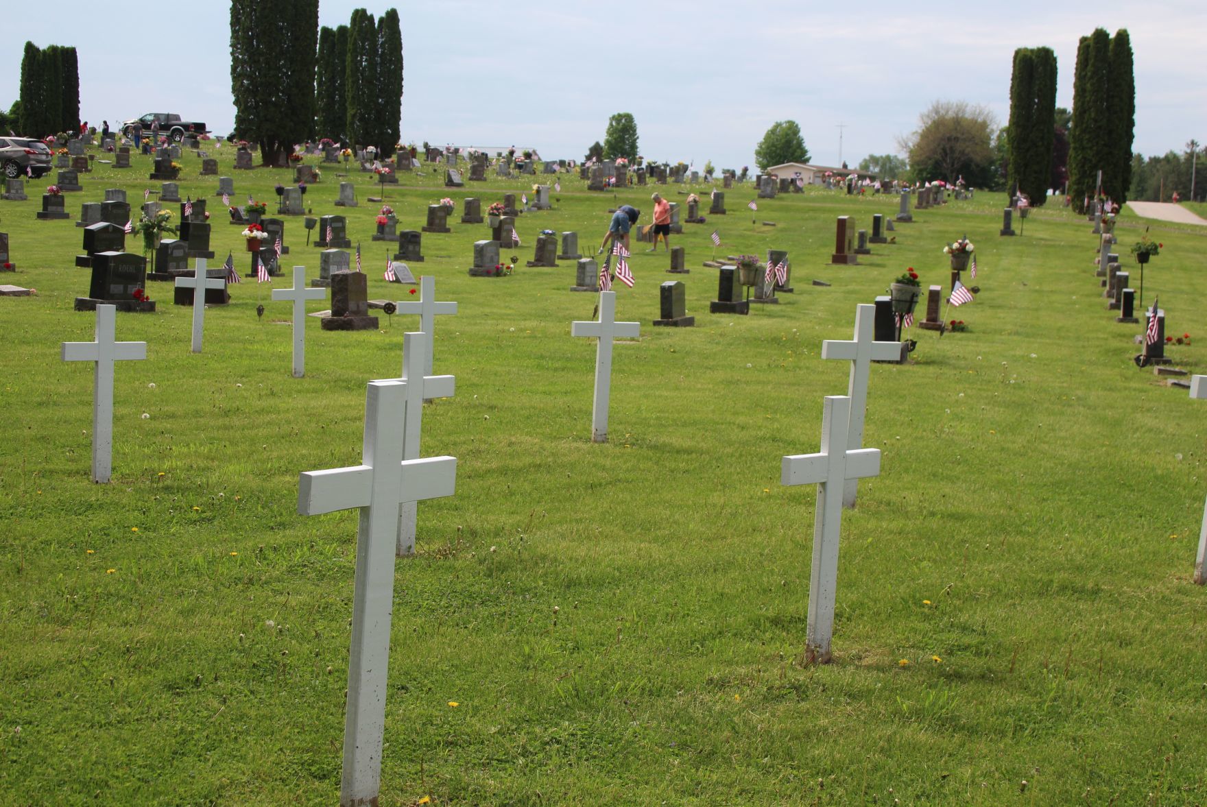 White crosses at attention